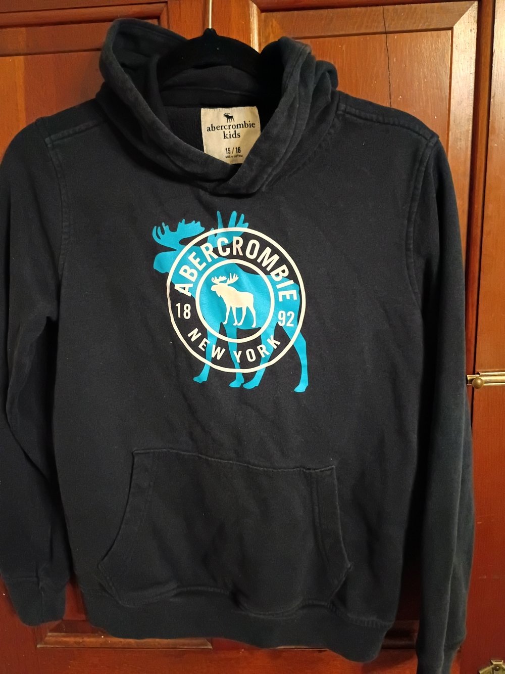 Abercrombie kids navy hoodie with teal logo Size L